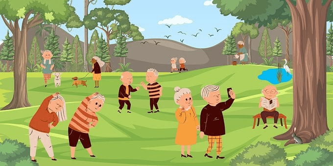 illustration of older adults in a park
