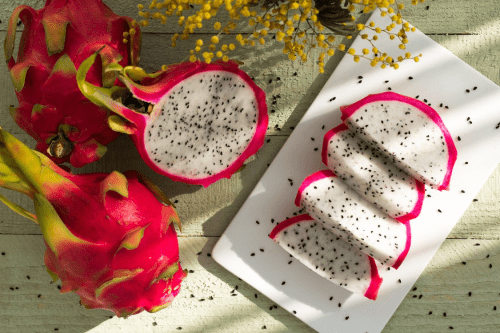 Slices of dragon fruit on a plate